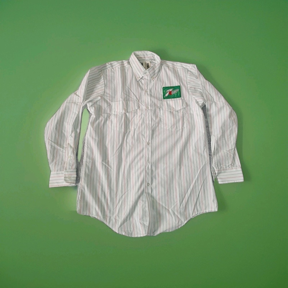 7UP Soda Pop Mens Large 16.5 Neck Size Employee Button Down Long Sleeve Shirt